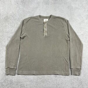 Buck Mason Vintage Thermal Henley Shirt Men Medium Waffle Knit Long Sleeve Green